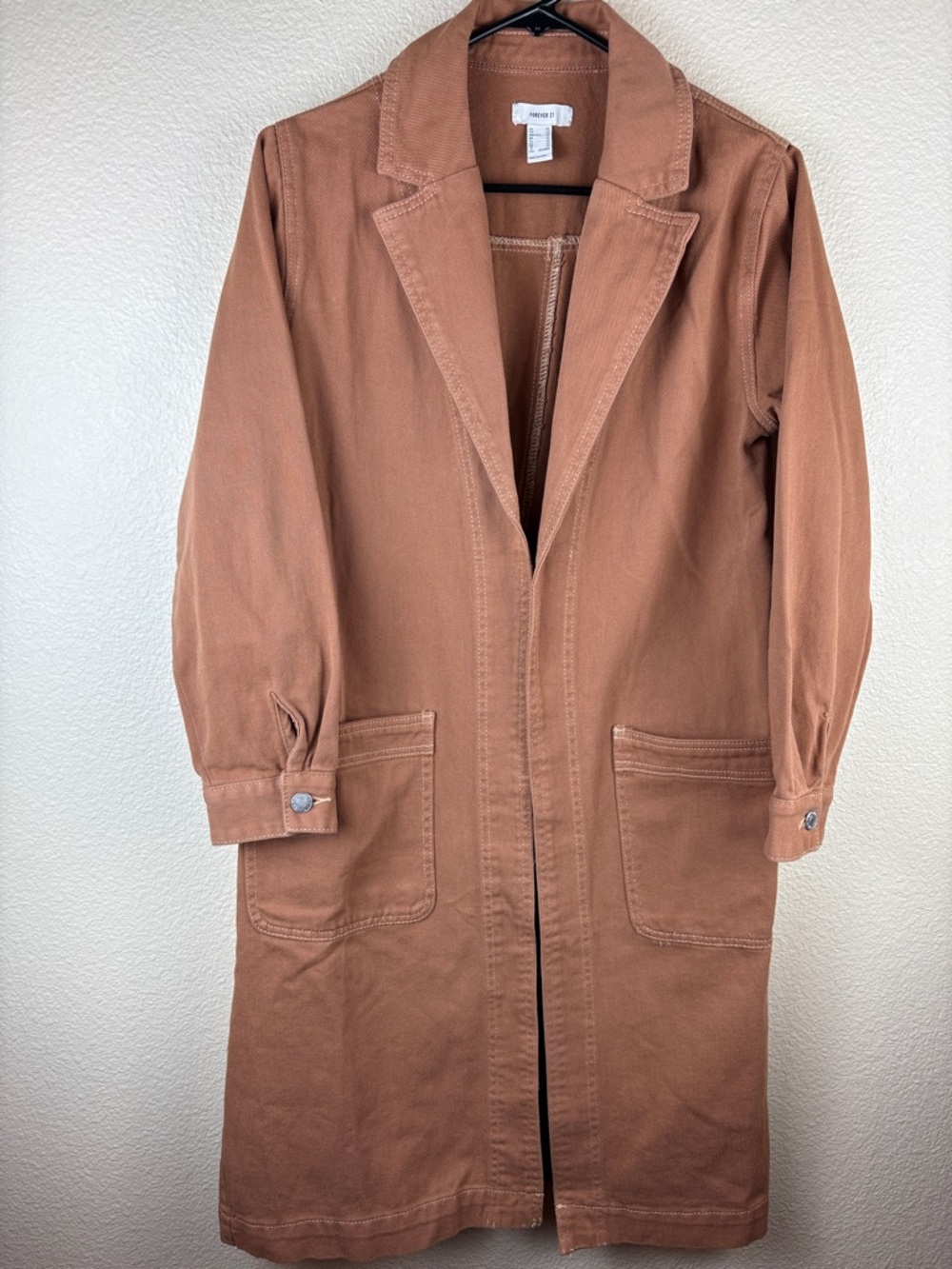 Forever 21 Denim Trench Jacket Women's Rust Brown Long Utility Coat XS